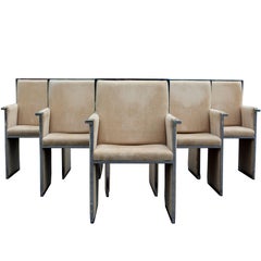 Mid-Century Modern Chrome Beige Set of Six Dining Armchairs by Founders