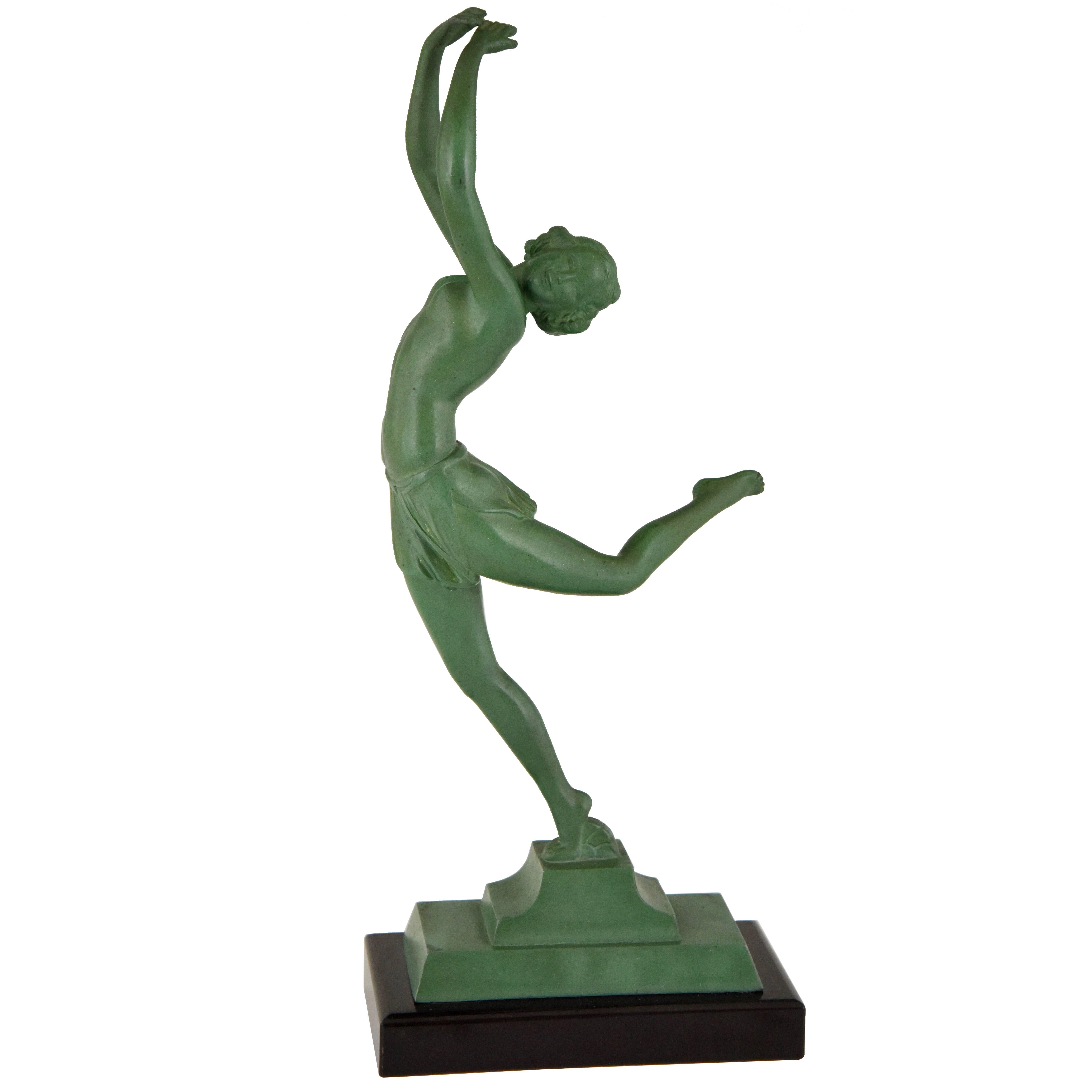 French Art Deco Sculpture of a Dancer on Marble Base, 1930