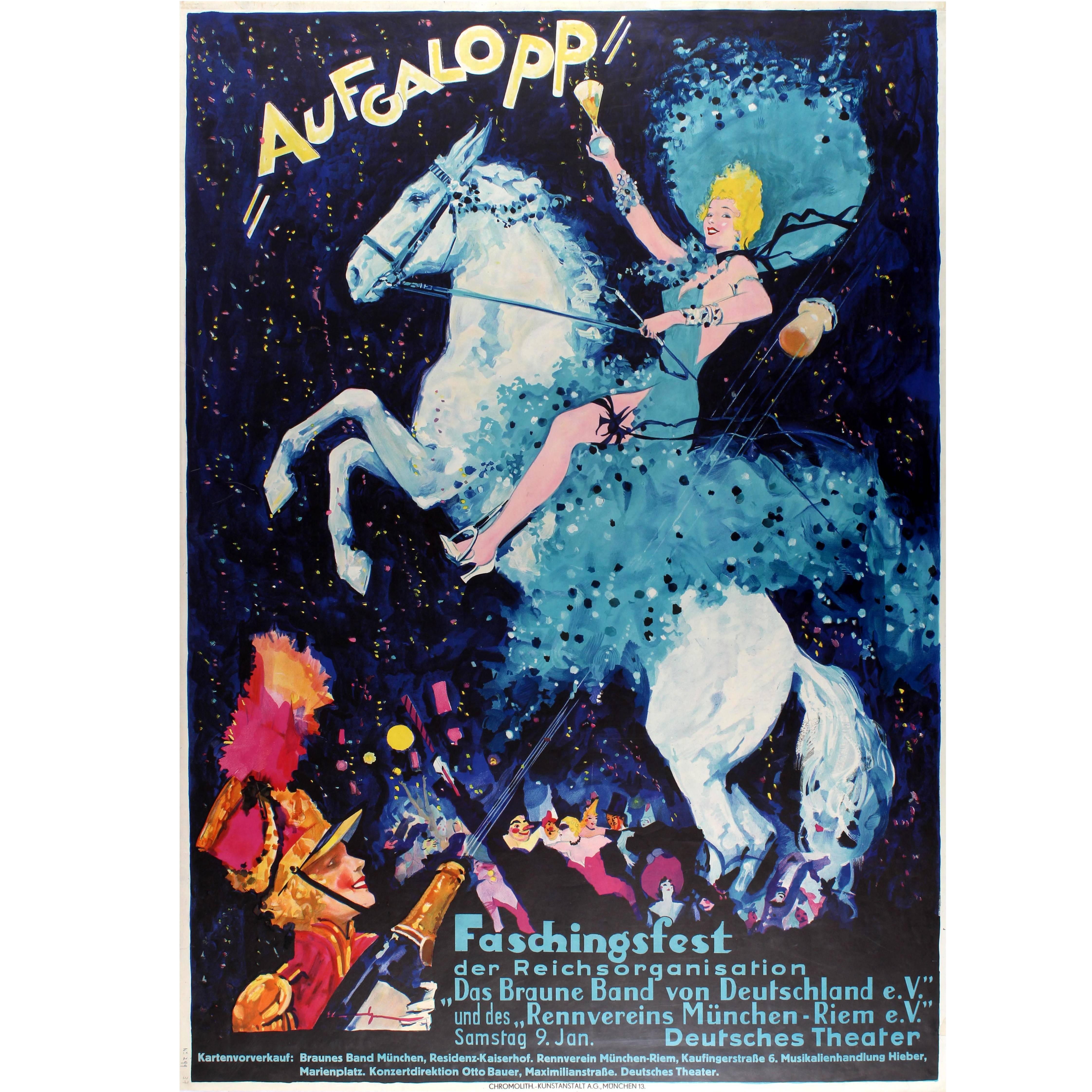 Großes Original-Vintage-Poster für das Aufgalopp Faschingsfest-Herbst in München