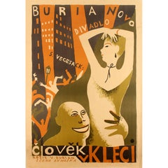 Original Vintage Modernist Design Theatre Poster Clovek V Kleci / Man in a Cage