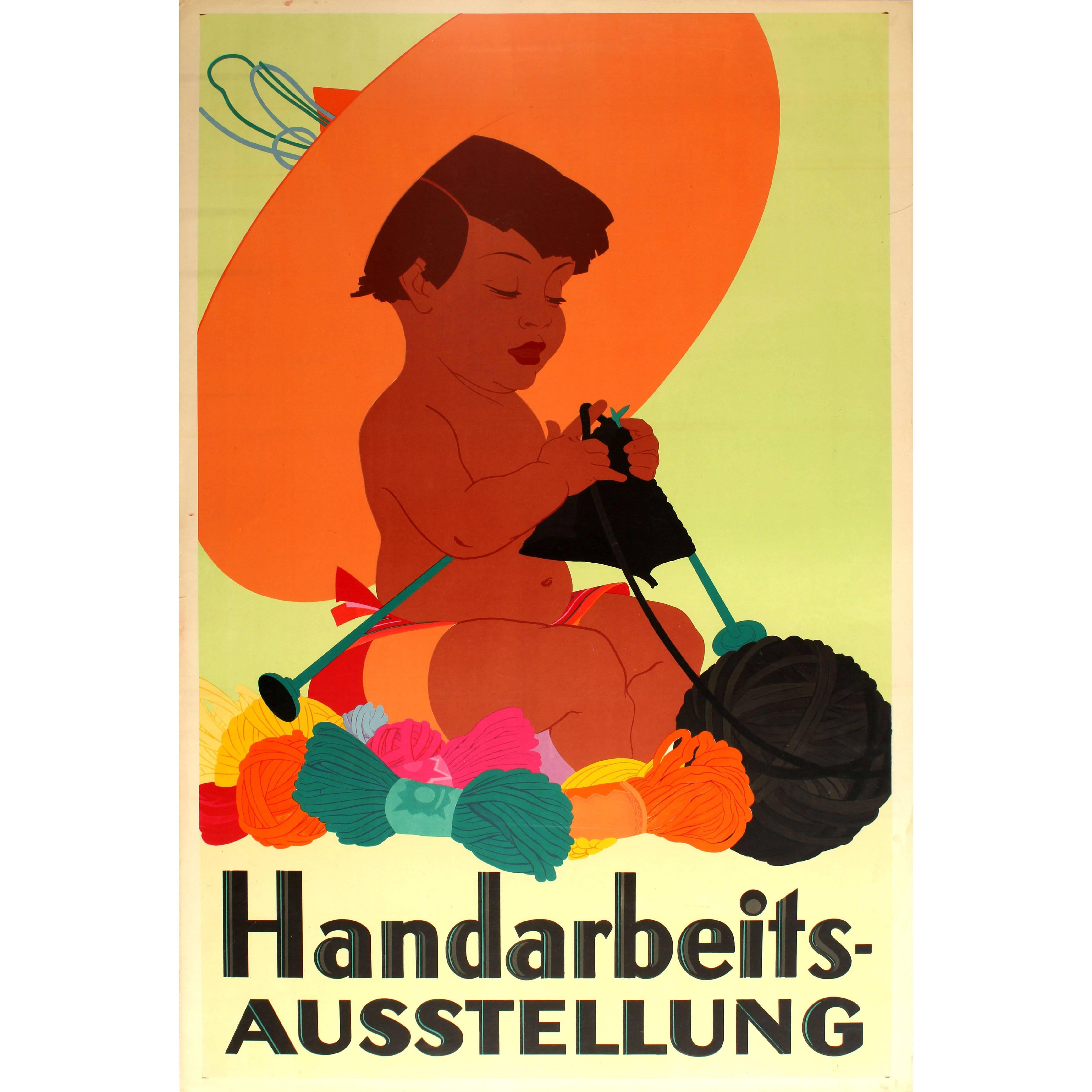 Großes Original-Art-Déco-Poster für eine Ausstellung von Handwerkskunst im KaDeWe Berlin im Angebot