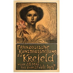Original Antique Art Nouveau Poster for a French Art Exhibition in Krefeld