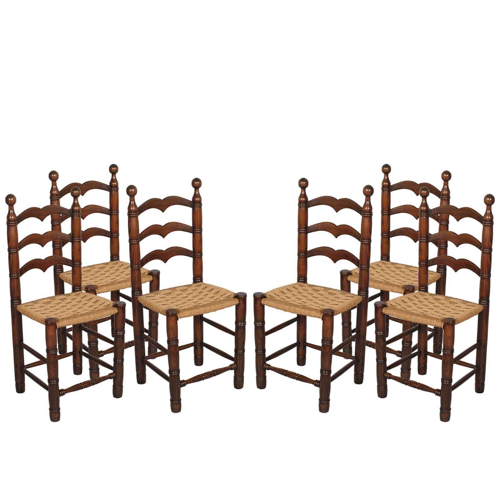 Italy Calligaris Renaissance "Pisane" Chairs, Solid Turned Oak with Straw Seat
