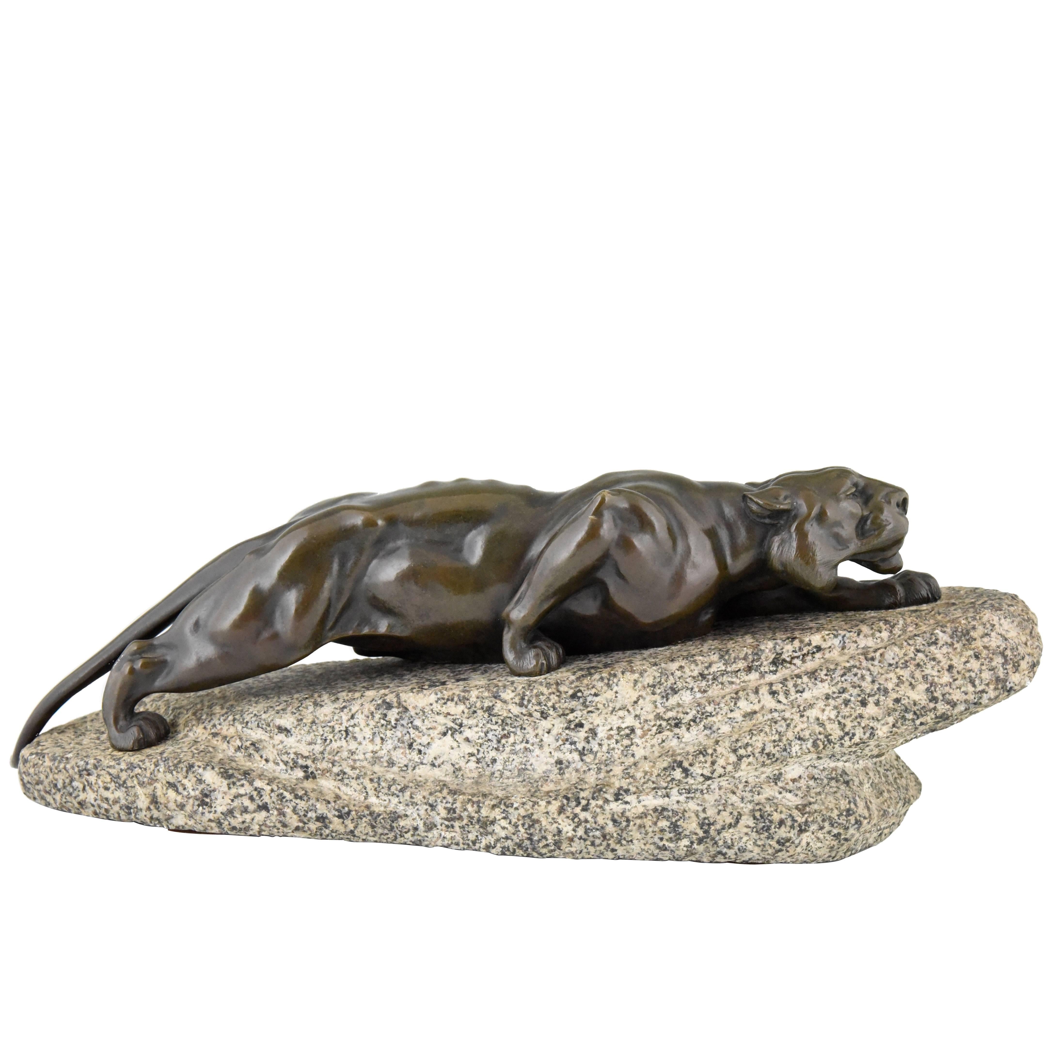 French Bronze sculpture Panther on a Rock by Leon Bureau, 1900