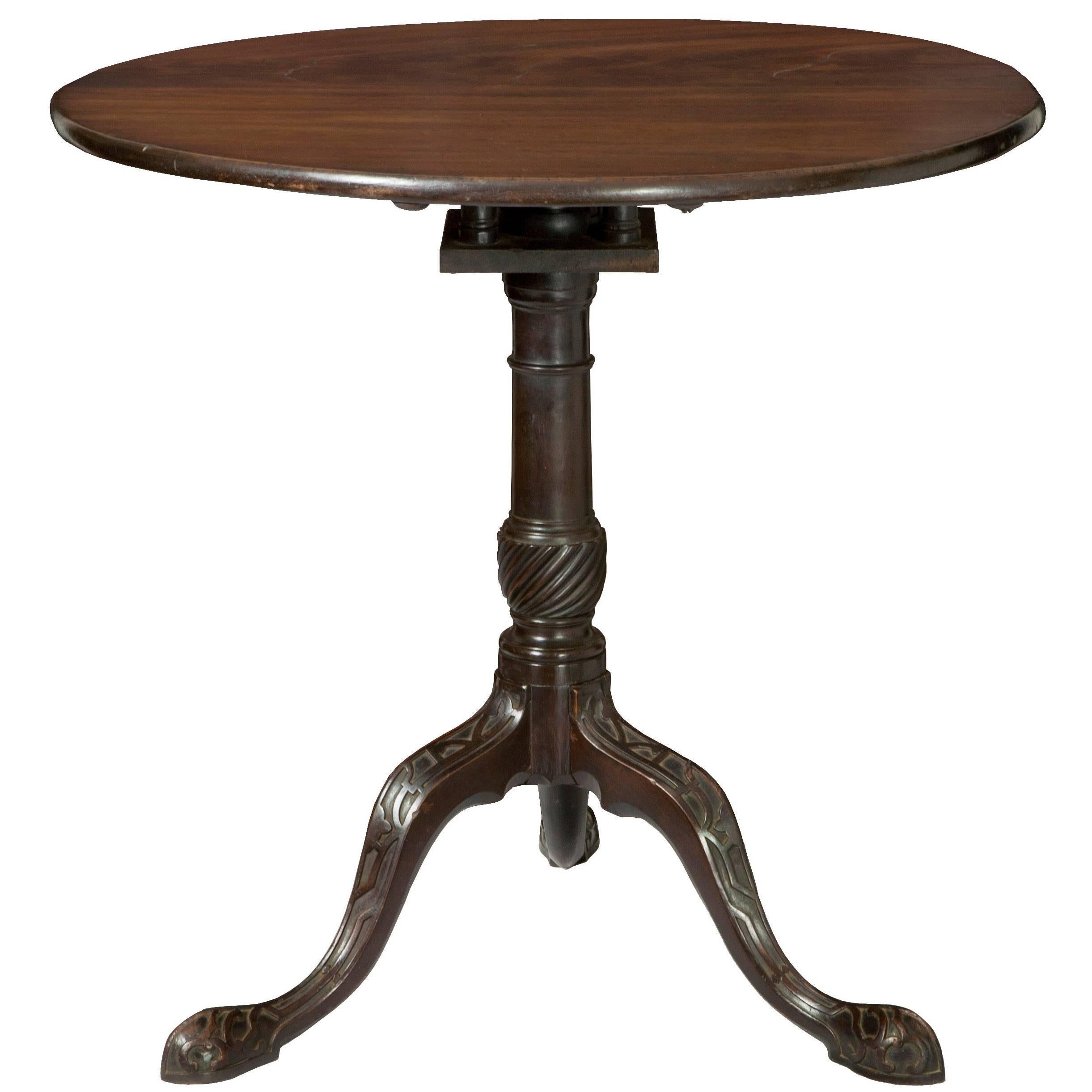 Mahogany Tilt-Top Table with Blind Incised Work, England, circa 1760 For Sale