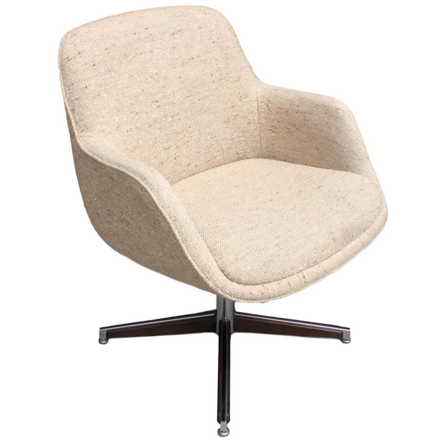 1960s, Mid-Century Modern Walnut & Chrome Desk Chair with Cream Upholstery