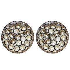 One of a Pair of Circular Iron Rings & Glass Flush Mount Lights by Limburg 1960s 2