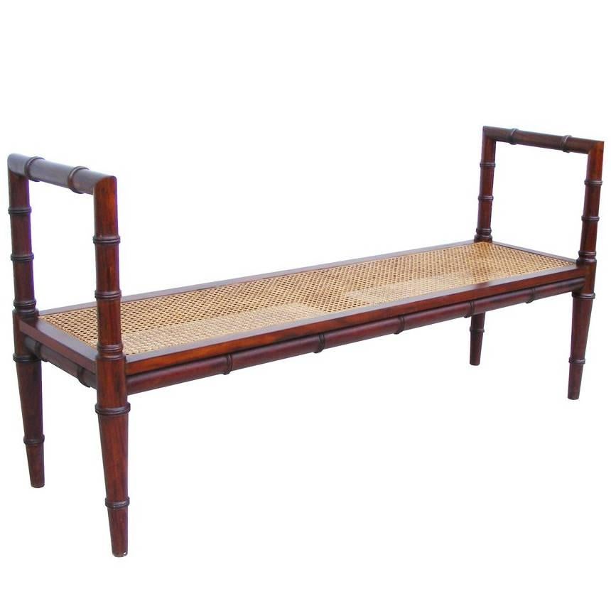 Vintage Midcentury Chin Hua Cane Rosewood Bench (MR15253)