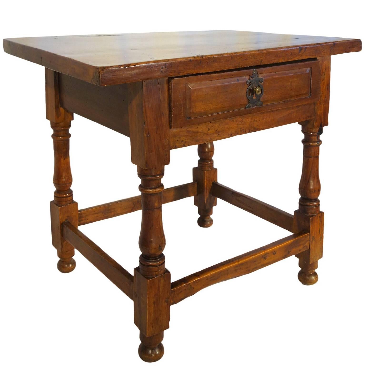19th Century Antique Italian Rustic Tuscan Walnut Side Table Circa 1840