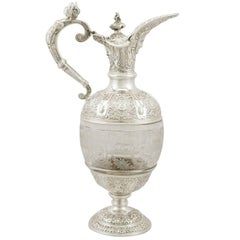 1897 Antique Victorian Sterling Silver and Glass Claret Jug