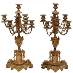 Pair of Napoleon III Empire Style Six Arms Gilt Bronze Candelabra, France