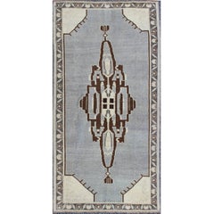 Vintage Turkish Oushak Rug with Central Medallion and Floral Borders in Ice Blue Vintage Turkish Oushak Rug with Central Medallion and Floral Borders in Ice Blue