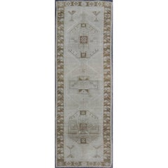Vintage Turkish Oushak Runner with Brown and Gray Tribal Medallions 8