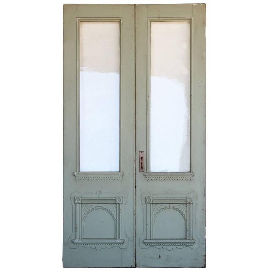 Ornate Green Commercial Doors, Set of Two
