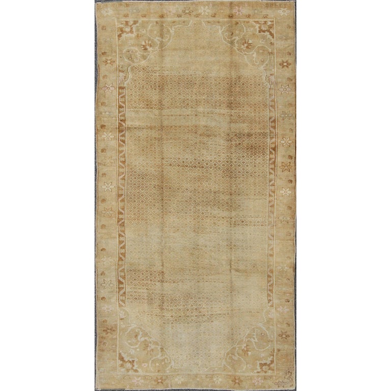 Tan Vintage Turkish Oushak Rug with AllOver Diamond Design and Floral