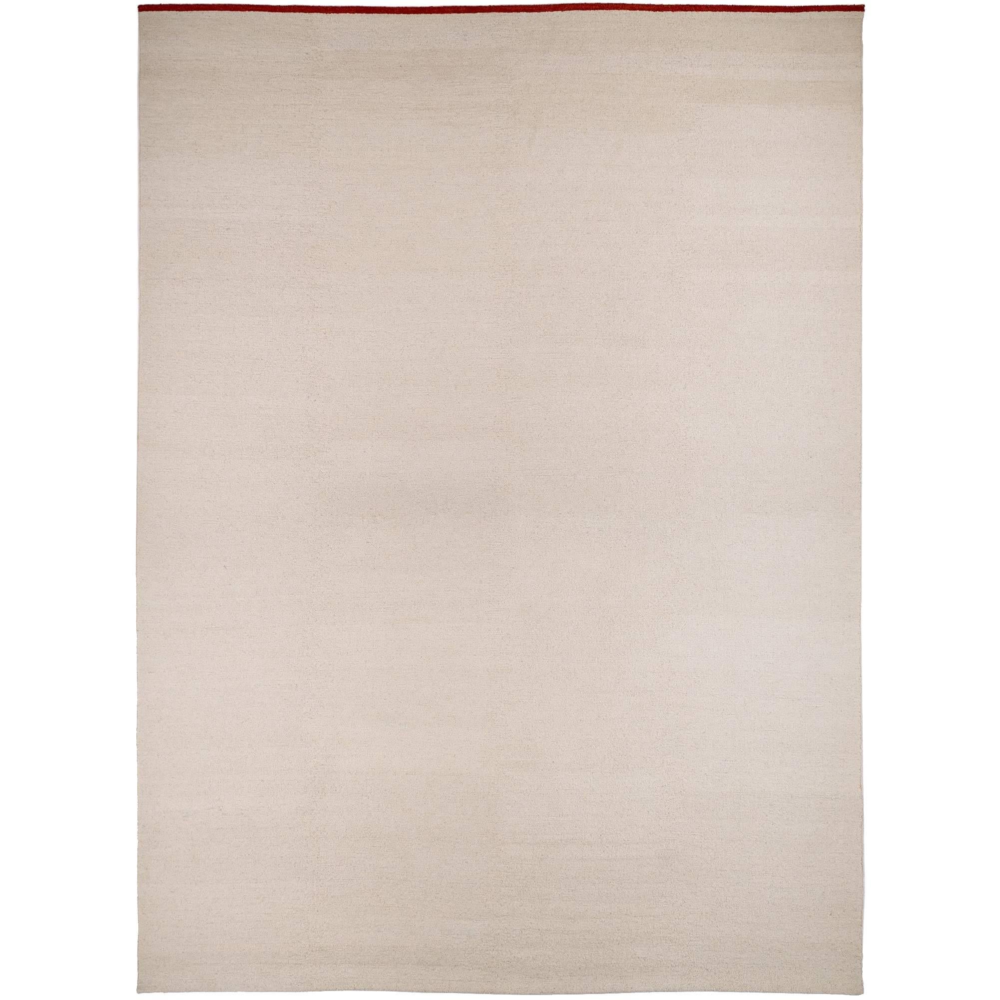 Natural White Wool Rug with Red Accent Stripe