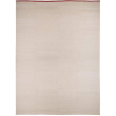 Natural White Wool Rug with Red Accent Stripe