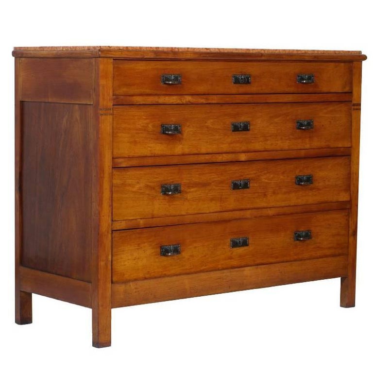 1920s Art Nouveau Chest Of Drawers Dresser In Cherrywood With Marble 1920s Art Nouveau Chest Of Drawers Dresser In Cherrywood With Marble Top For