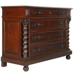 Renaissance Revival Commode Dresser Chest of Drawers in Carved Walnut
