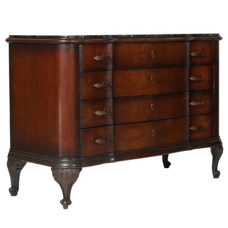 1910s Venetian Baroque Commode, Hand-Carved Walnut and veneer mogano For Sale