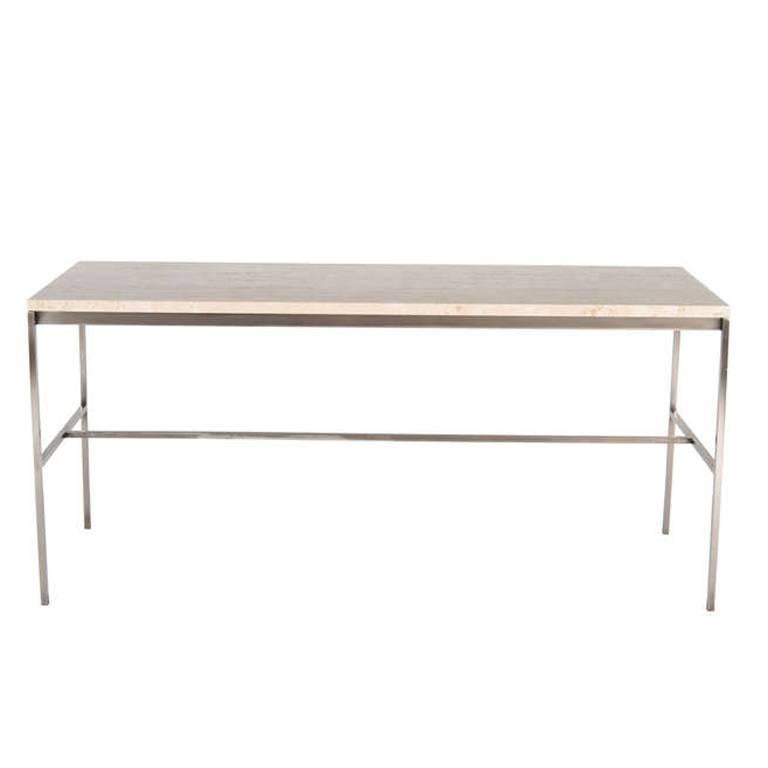 Tucker Travertine Top Console Table For Sale