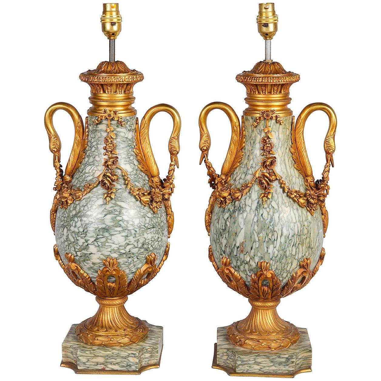Pair of Louis XVI Style Marble Urn or Lamps, 19th Century