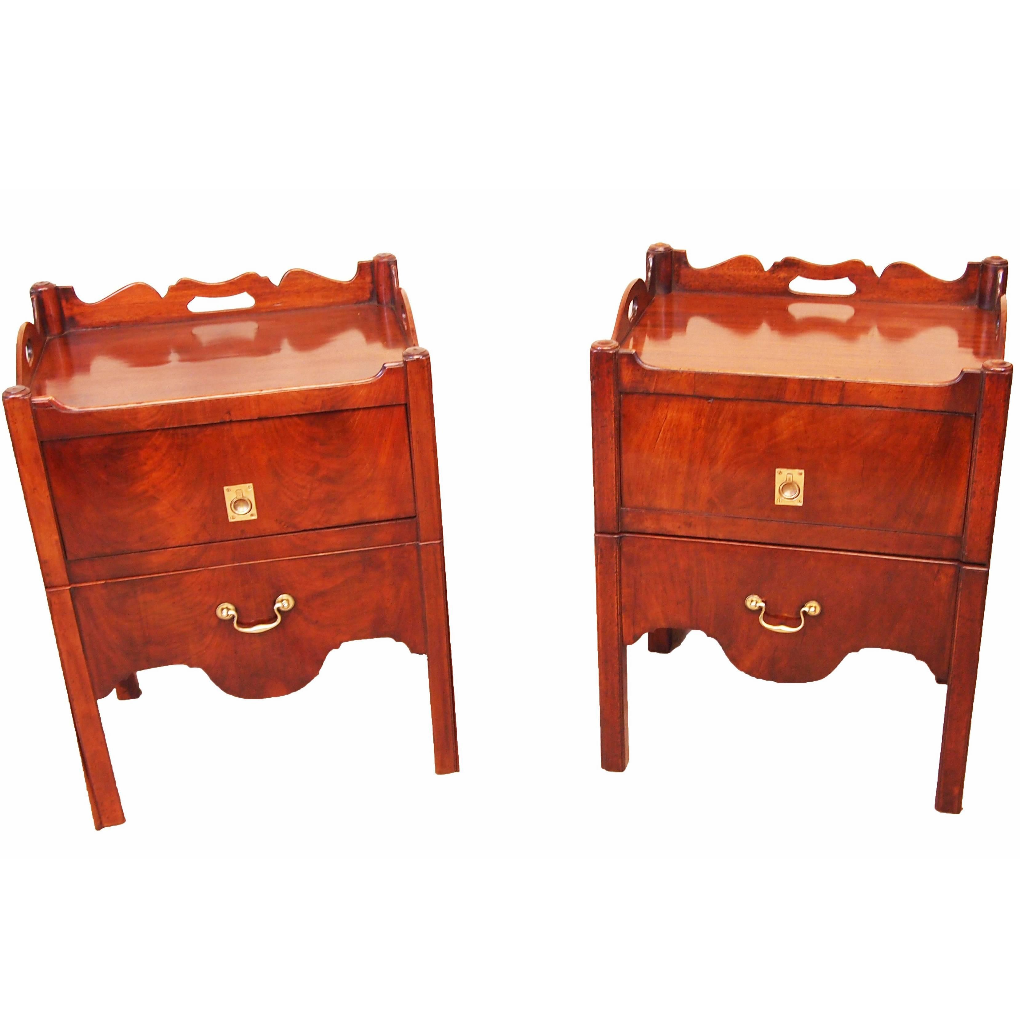 Antique 18th Century Pair of Tray Top Commodes or Bedside Tables