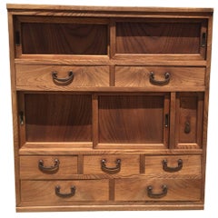 Vintage Japanese Tansu Chest with Seven Drawers, Natural Finish