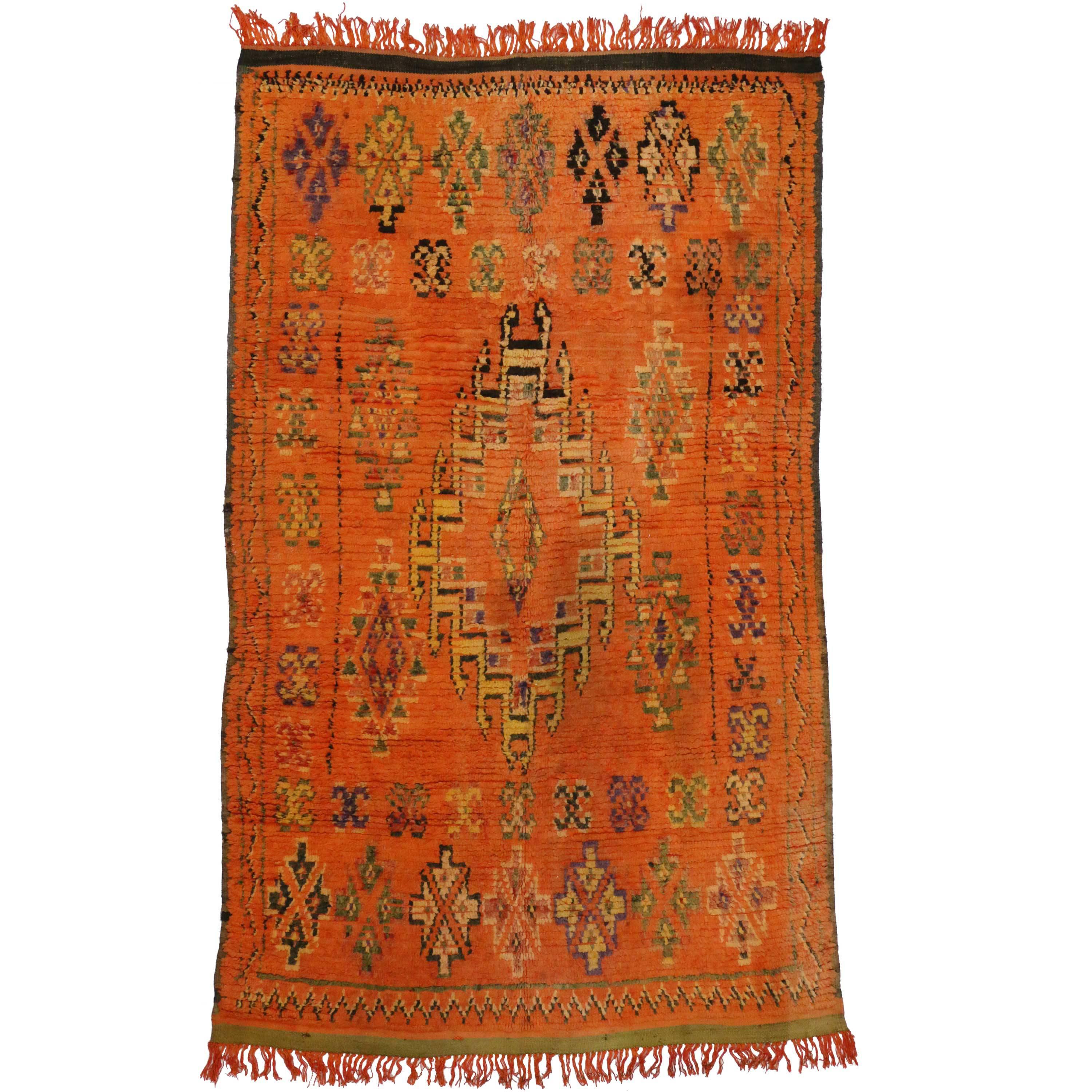 Vintage Berber Moroccan Boujad Rug with Post-Modern Tribal Style