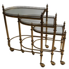 Extra Large Set French Brass Drinks Trolley / Bar Cart