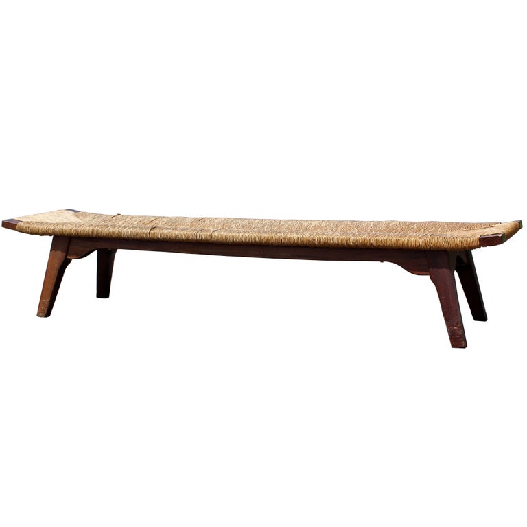wood and wicker bench