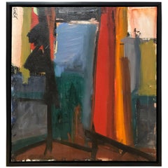 1970s Colorful Modern Abstract Painting in Blues, Reds, and Earth Tones 10