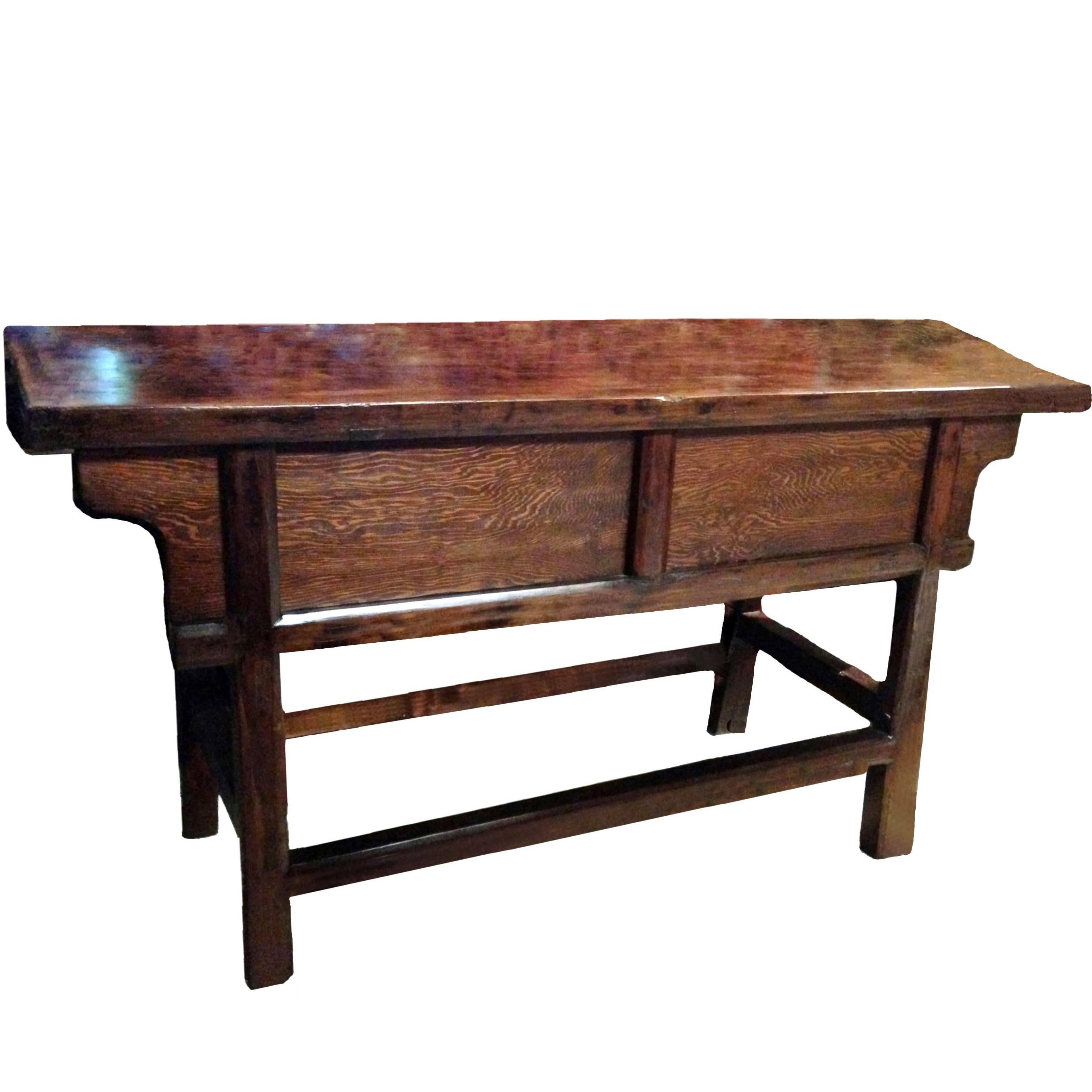 Antique Farm Table with Sliding Doors and Single Board Top For Sale