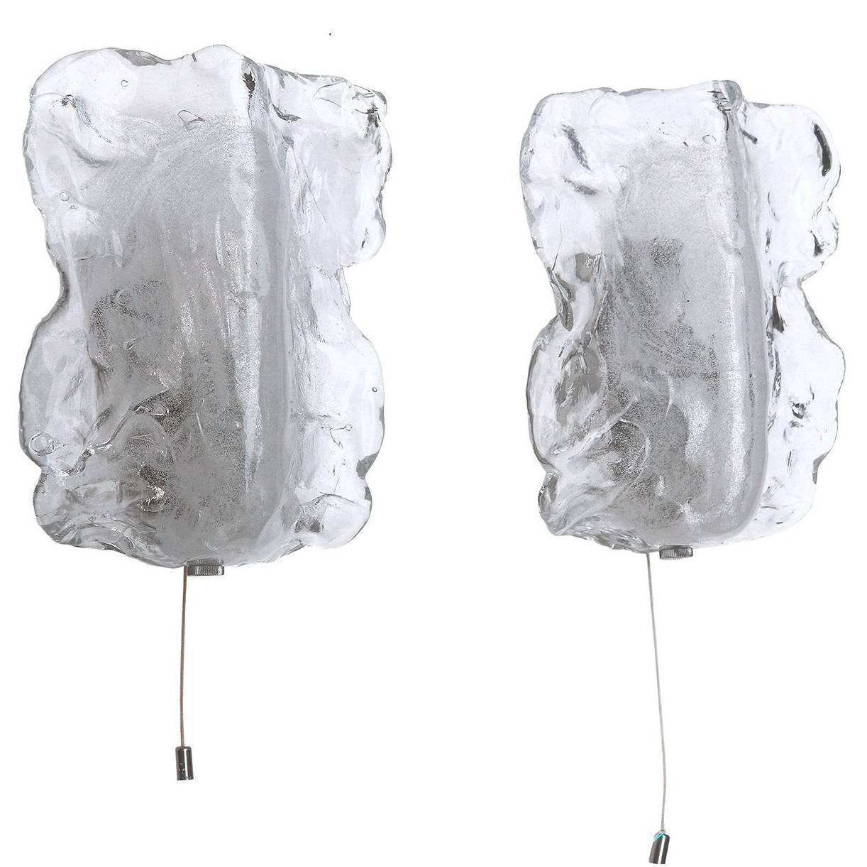 1960 Austria Kalmar Organic Wall Sconces Frosted Murano Glass & Chrome, Set of 2 For Sale