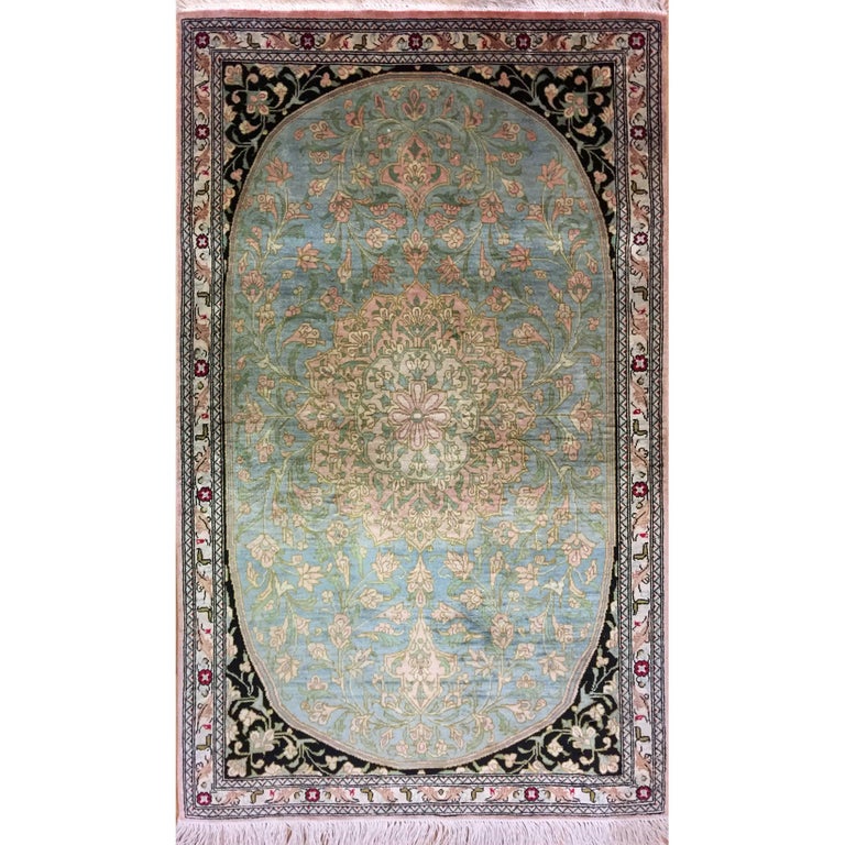 Magnificent Silk Rugs, Persian Rugs from Qum Pure Silk Carpet For Sale