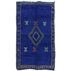 Cobalt Blue Vintage Berber Moroccan Rug with Modern Tribal Design