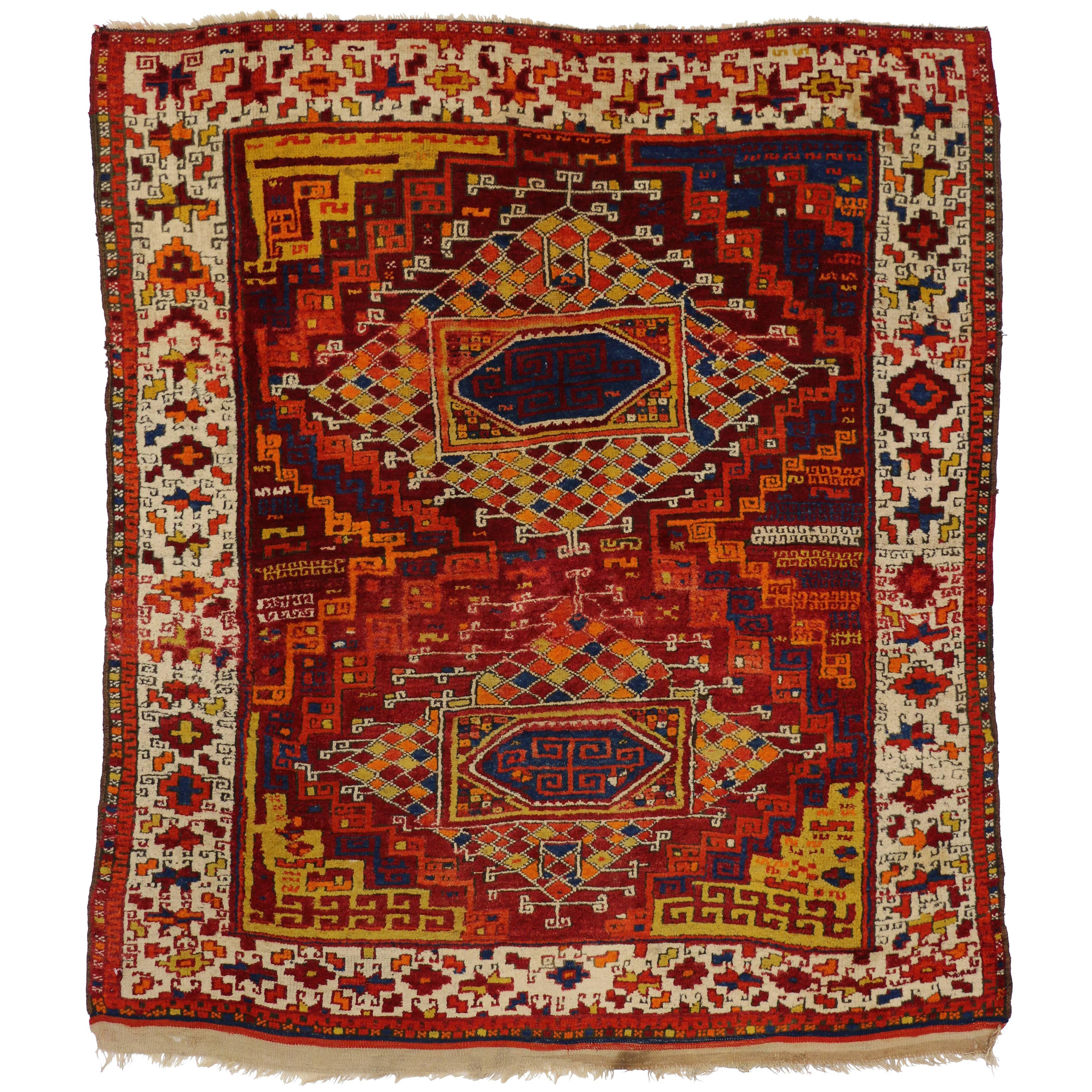 Antique Turkish Oushak with Modern Tribal Design