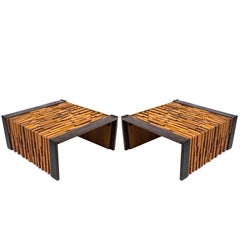 1970s Pair of Percival Lafer End Tables with Glass Tops