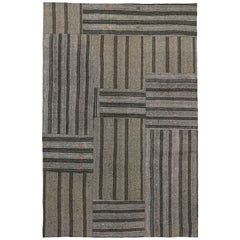 Vintage Turkish Gray Flatweave Kilim Rug with Black Stripes, Flat-weave Rug