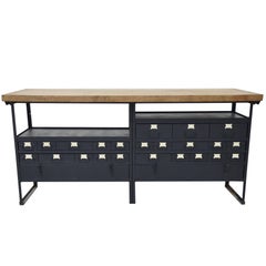 Retro Industrial Work Table/Island with Drawers and Maple Wood Butcher Block Top