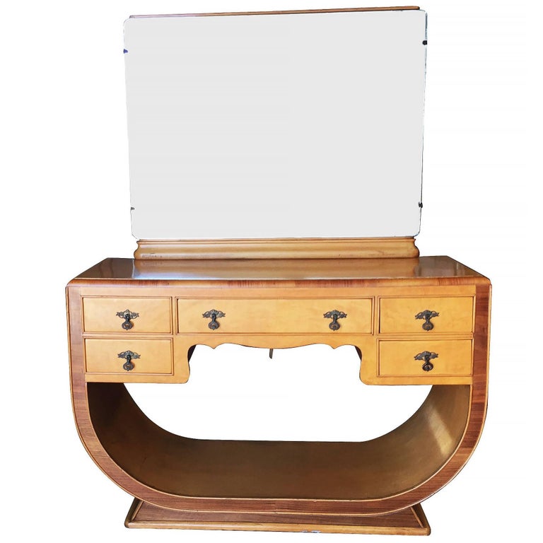 French Art Deco Birds Eye Maple Vanity For Sale at 1stDibs