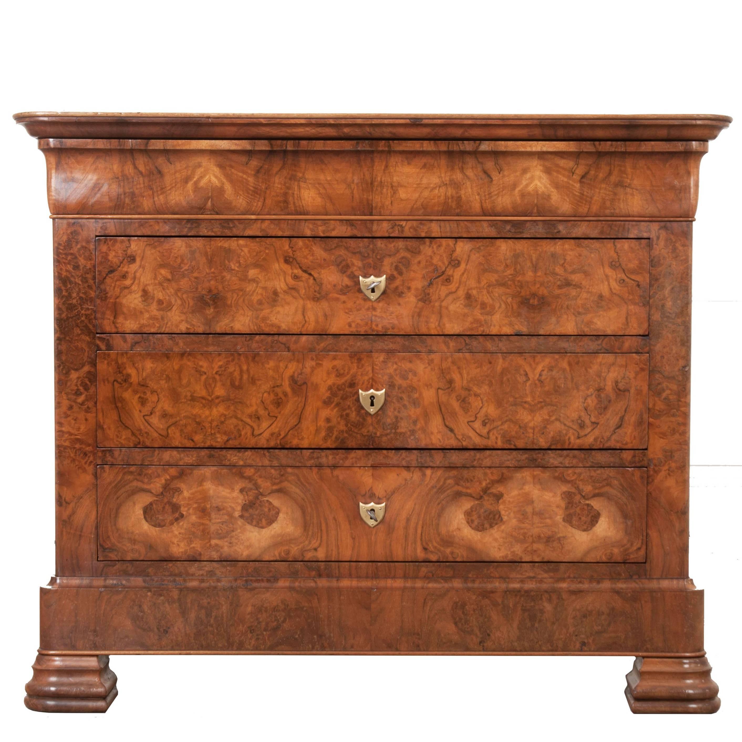 French 19th Century Louis Philippe Burl Walnut Commode