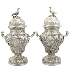 1759 Georgian Pair of Sterling Silver Condiment Vases