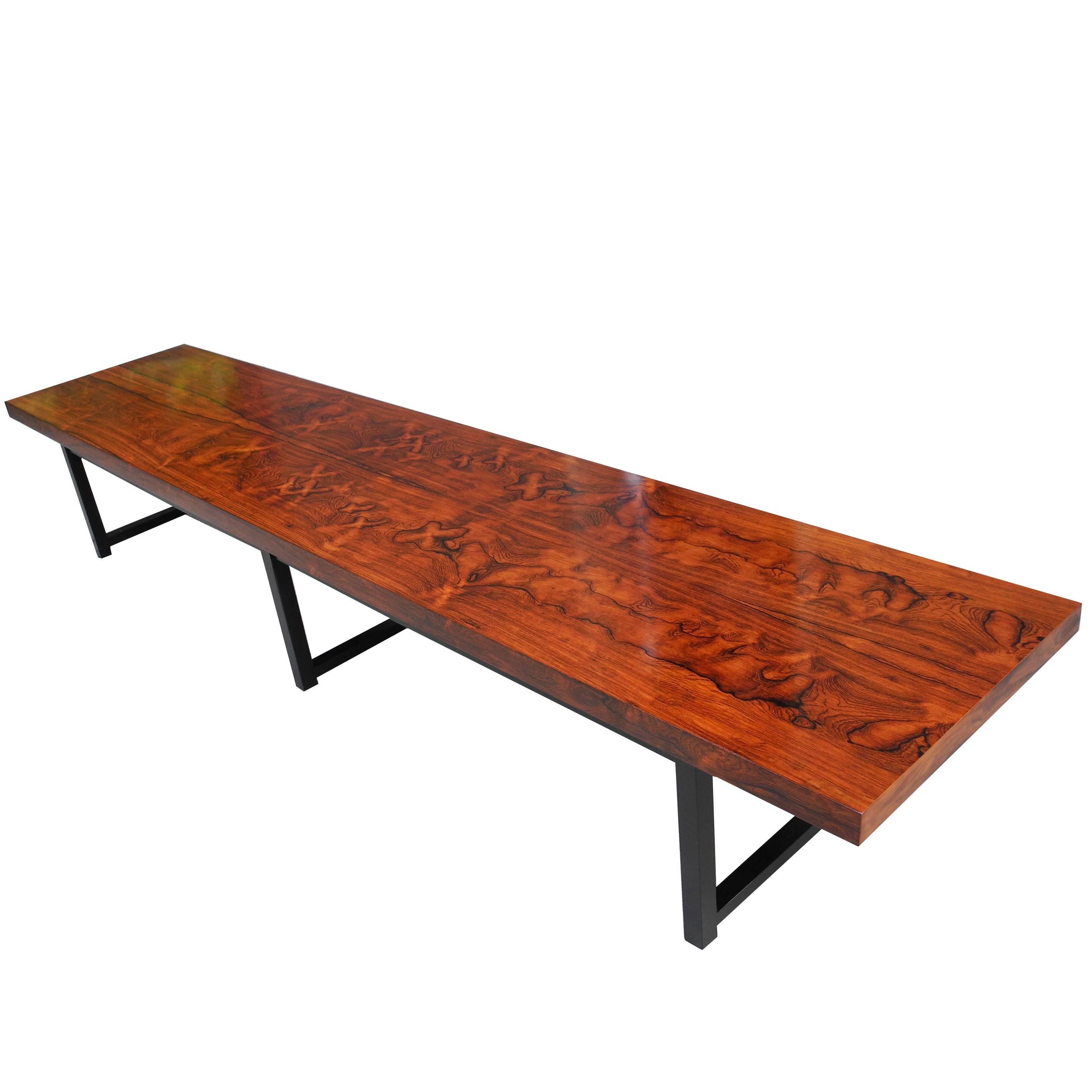 Mid-Century Modern Long Rosewood Bench with Fantastic Grain by Milo Baughman