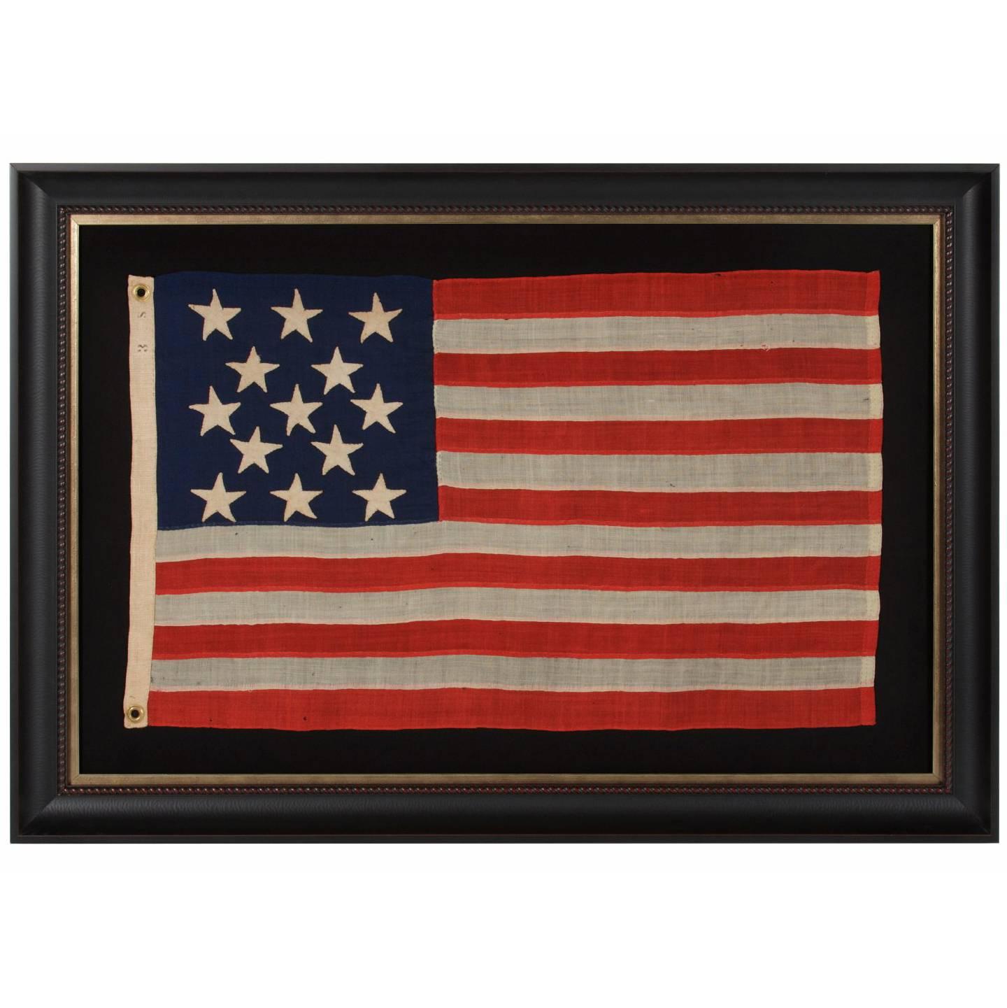 Entirely Hand-Sewn Antique American Flag of the 1861-1876 Era with 13 Stars