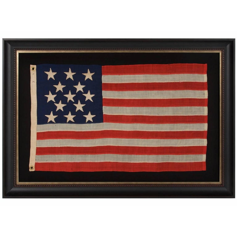 Entirely HandSewn Antique American Flag of the 18611876 Era with 13