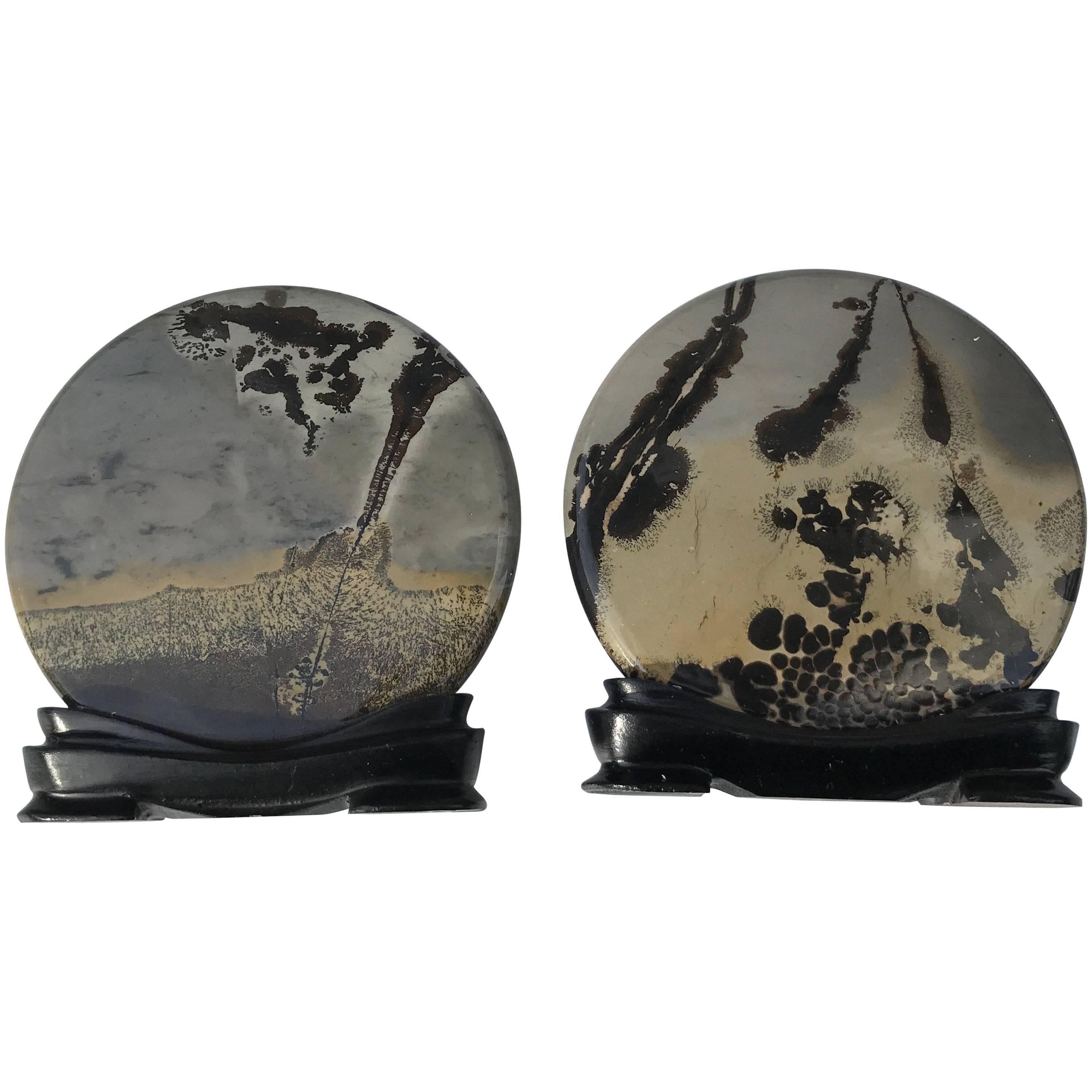 Chinese Stunning Pair of Natural Painting & Scholar Stones  