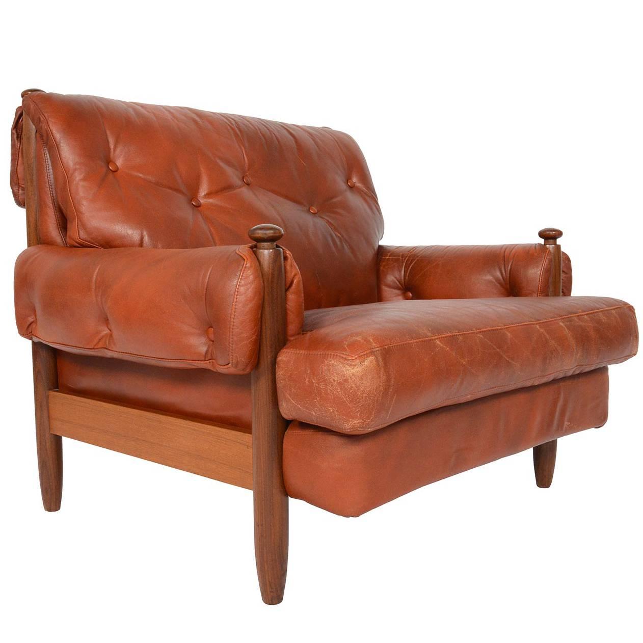 Walnut and Leather Brazilian Style Lounge Chair