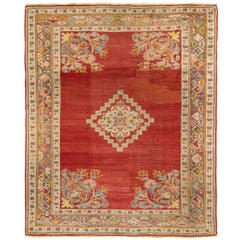 Antique Red Diamond Medallion Oushak Rug