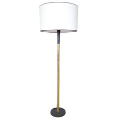 Midcentury Brass and Ebonized Metal Large Scale Floor Lamp